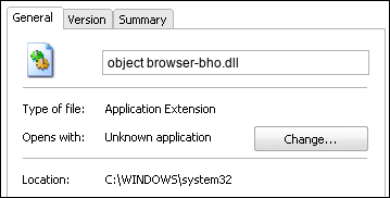 object browser-bho.dll properties